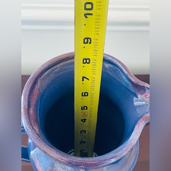 Perfect Handmade Studio Art Pottery Pitcher With Blue and Plum Drip Glaze - Picture 13 of 15